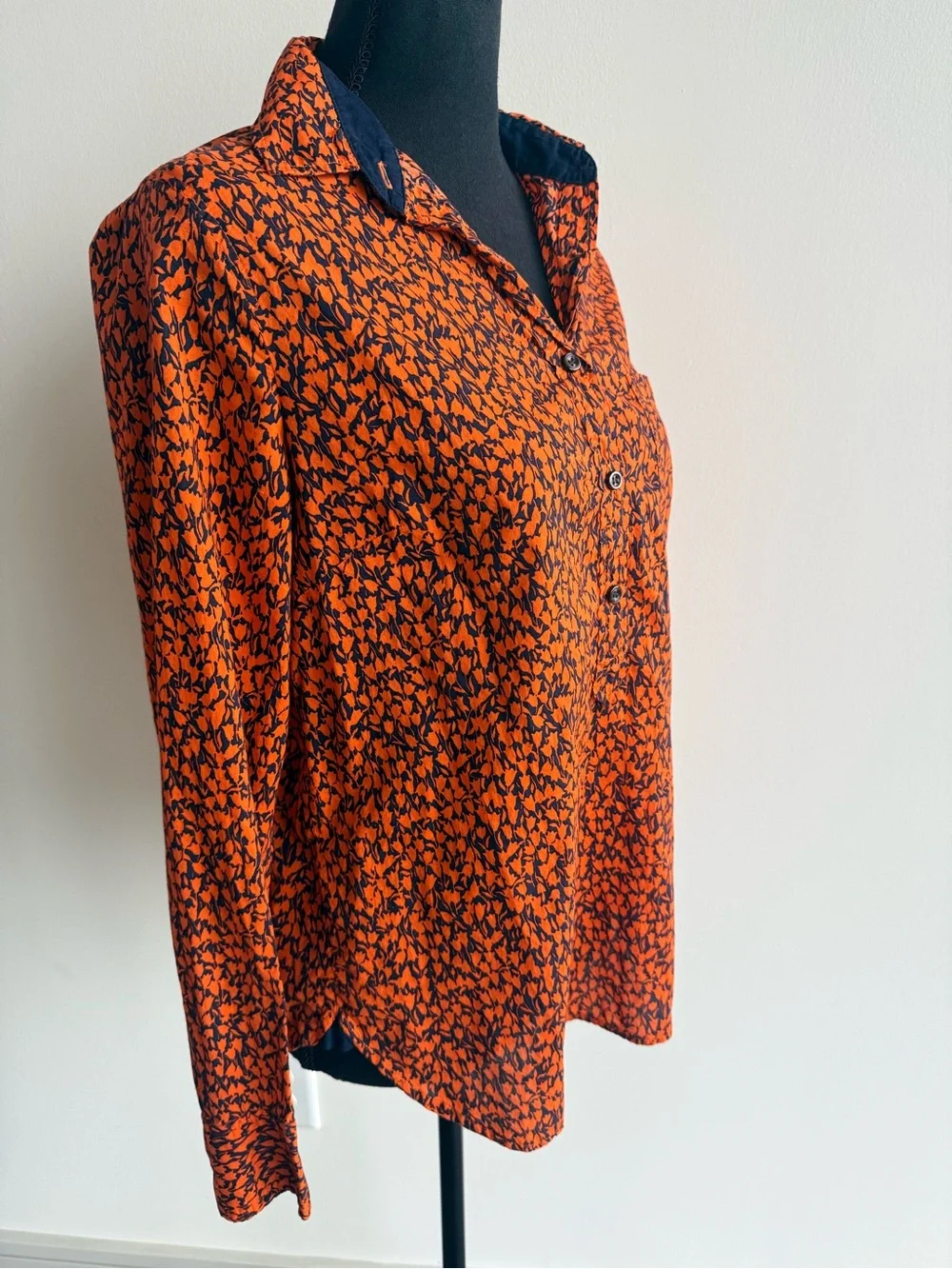J. Crew Orange & Navy Floral Half Button-Down Shirt